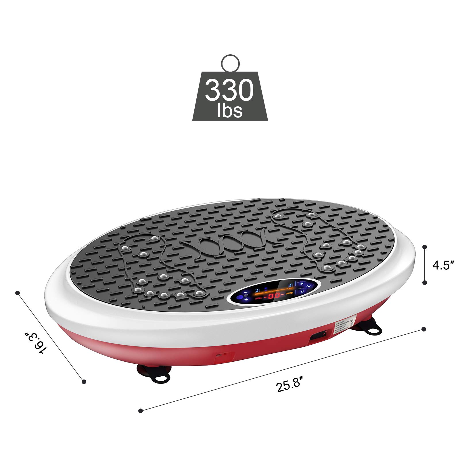 Real Relax Vibration Plate Exercise Machine Whole Body Workout for Home Strenuous Exercise for Weight Loss & Toning with Resistance Band, Remote Control and Support 330Ibs, Red & White