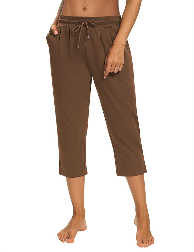 Womens Capri Yoga Pants Loose Workout Joggers Drawstring Sweatpants Lounge Pajama Capris Pants with Pockets