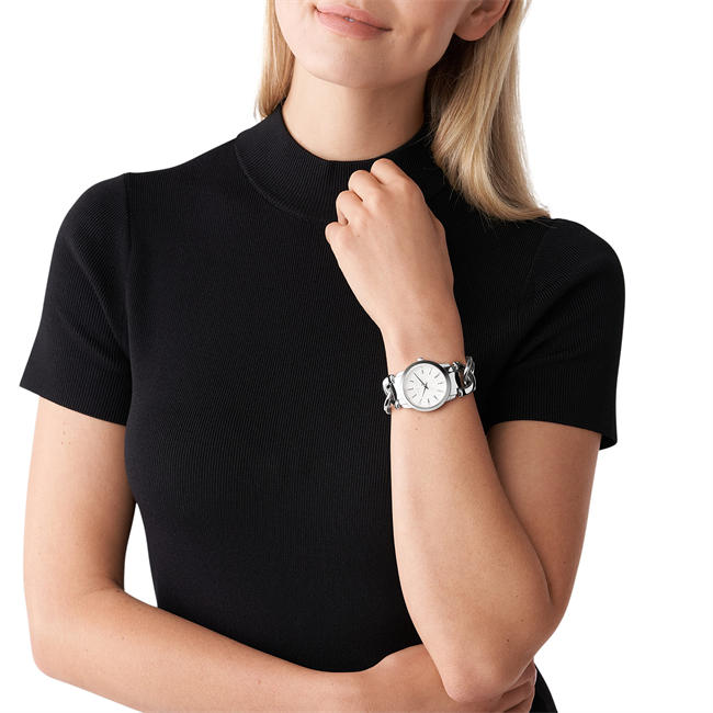 Michael Kors Womens Lady Nini Chain Watch, 3 Hand Quartz Movement with Crystal Bezel